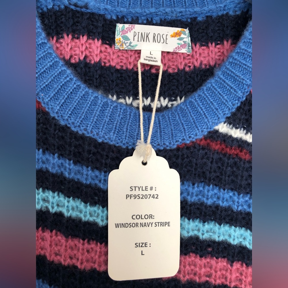 *SALE MUST GO* NWT Pink Rose multiple color striped sweater size L - Picture 4 of 5